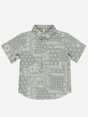 Rylee + Cru green white laurel bandana Collared Short Sleeve Shirt sz 18-24M